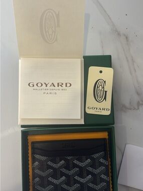 Goyard Black and White Chevron Card Holder with Leather Trim